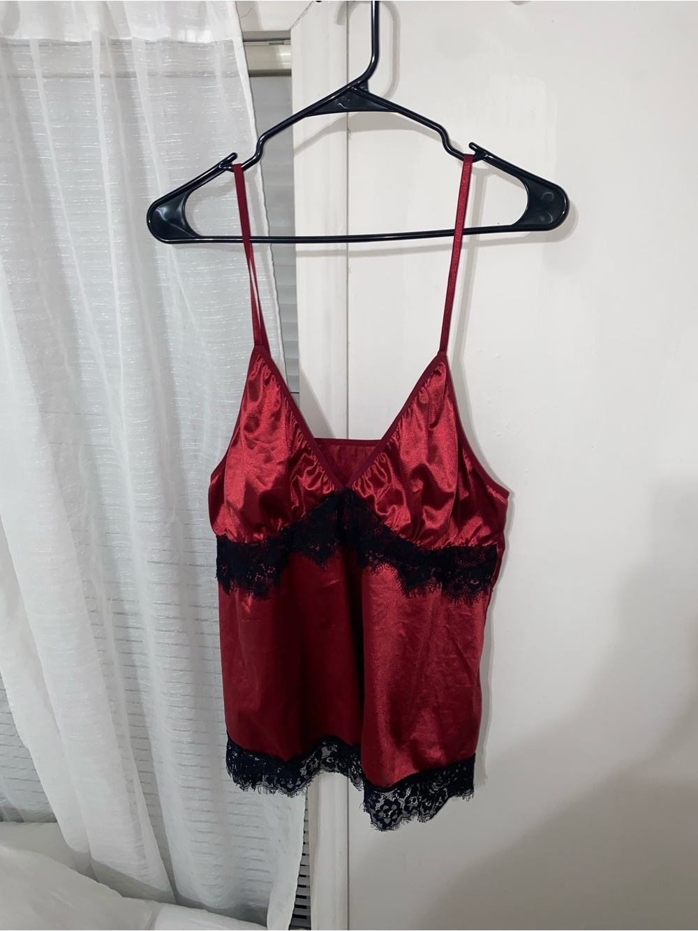 Red Satin Lace-Trim Chemise Cami